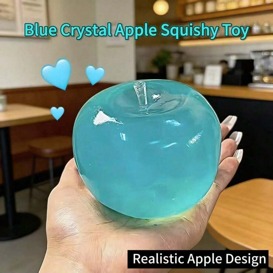 Soft Blue Crystal Apple Squishy Squeeze Toy, Featuring Ultra Thin Skin And Smooth Pliable Cream Texture, Premium Elastic TPR Slow Rebound Moldable Palm Sized Fidget Sensory Toy, Glossy Transparent Fruit Shaped Tactile Anxiety Relief Stress Ball, Hand Play Decompression Gadget For Kids, Teens And Adults, Elegant Desktop Ornament Perfect For Office Display, Home Decor, Daily Emotional Relaxation, Anger Venting, Holiday Party Favors, Birthday Surprise Gifts And Thoughtful Office Stress Relief Gift Collection - 粉色 - 查看 1