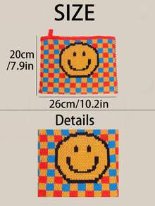 1pc Plaid Woven Tissue Box Cover, Vintage Geometric Pattern With Smiling Face Jacquard Knit, Fits Standard Tissue Boxes - Multicolor - View 7