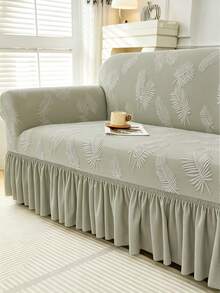 1pc Plush Fabric Anti-Slip Elastic Decorative Sofa Cover, Jacquard Leaf Pattern, Pet Proof, Suitable For 1/2/3/4 Seater Sofa, All Season - Light Grey - View 7