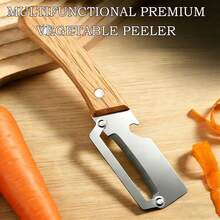 2pcs Multi-Function Peeler With Wooden Handle And Bottle Opener, 2-In-1 Stainless Steel Blades, Essential Kitchen Tool Designed For Peeling Various Fruits And Vegetables - Multiple Styles - View 4