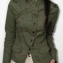 Camisa verde casual de manga larga para mujer, otoño - Marrón Mocha - Ver 5