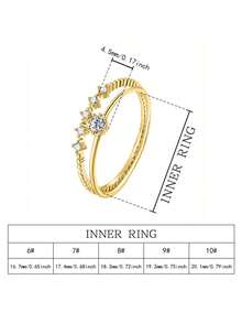 Juego de caja de regalo, juego de anillos dorados con circonita cúbica, anillo de banda retorcida + anillo de circonita de diamante individual, joyería minimalista para que las mujeres apilen - Dorado - Ver 5