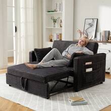 Sofá cama de 2 plazas de 55 pulgadas, sofá convertible con respaldo regulable, tapizado en terciopelo pana desmontable, color gris oscuro, ideal para salón - Gris Oscuro - Ver 7