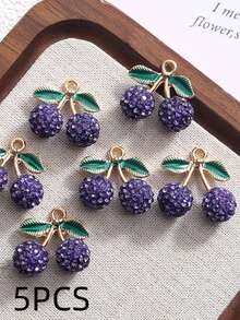 5pcs Ceramic Fruit Cherry With Rhinestone DIY Earrings, Necklace, Phone Chain, Keychain Jewelry Accessories - 5PCS - View 14