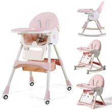 Cochildor Multi-Functional Children's Dining Chair, Adjustable Back, Foldable And Portable, There Are A Variety Of Forms Of Mobile Family Dining Chair | Is Very Suitable For Outdoor Dining, Holiday Gifts | A Variety Of Colors To Choose, Gray/Pink/Beige/Green - Hồng - Xem 1