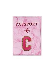 1pc Passport Cover With Rose Red Towel Embroidery And A-Z Letter Print, Unisex RFID Vintage Business Passport Holder, Multifunctional Travel Organizer Pouch, Travel Accessories, Travel Wallet, Passport Case, Beach Holiday Bag, Summer - Pink - View 17