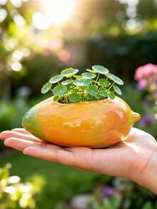 1/2pcs Creative Mango Shaped Resin Succulent Planter, Mini Plant Container, Cute Fruit Design Indoor Home Decor Flower Pot - Mango Mini Vase - View 8