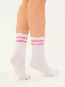 30/20/10/5 Pairs Women's Striped White Soft Comfortable Mid-Calf Socks, Suitable For Daily, Outdoor Leisure Sports, Loafers, Sneakers, All Seasons - Multicolor - View 9