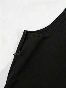 Vestido de rayas amarillo claro con cuello en V, sin mangas y corte evasé para mujer de talla - Elegante y de moda, con cinturón decorativo metálico, para uso casual, de oficina, paseos y fiestas deé por la tarde - Negro - Ver 7