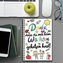 Un quaderno a spirale con tema di gratitudine tedesca, disegnato a mano in stile cartoni animati, adatto per lavoro, studio, pianificazione quotidiana e scrittura di diari, ottima scelta regalo per laurea e compleanno, aspetto elegante con pagine interne pratiche, adatto per appunti o regali! - A - Visualizzare 3