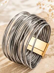 Bohemian Style PU Leather Multi-Layer Women's Bracelet For Outfit Matching - Grey - View 4