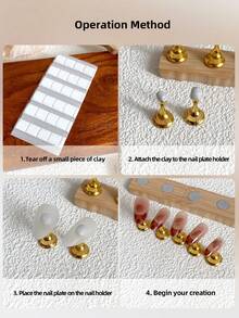 3D Long Rectangular Right-Angle Wavy Wood-Like Acrylic Resin Base With Aurora White Alloy Gold White K Nail Holder Practice Stand Set, Korean-Style Floral Laser DIY For Home, Outings, Women, Mom, Sister, Wife, Girlfriend, Wedding, Nail Salon, Beauty Parlor, Valentine's Day - Multicolor - View 8