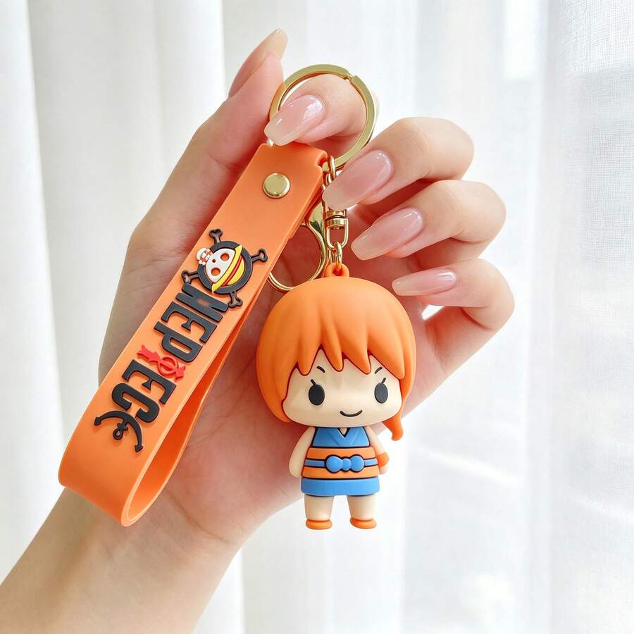 ميدالية مفاتيح MINISO One Piece شخصية نامي، تميمة حقيبة أنمي لطيفة بشكل مصغر مع حزام اسم برتقالي وحلقة بلون ذهبي، إكسسوار حقيبة ظهر وهدية - النمط 1 - مشاهدة 1