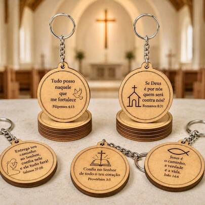 Kit Chaveiro BIBLICO REDONDO COM MENSAGENS para igreja, decoração, casamento catequese, lembrancinhas