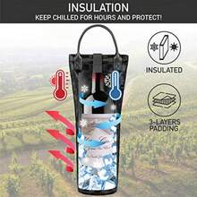 opux - Bolsa de vino para una sola botella bolsa aislada para enfriar vino de viaje para picnic o playa regalo térmico y portátil con un soporte para botellas funda de transporte para mujeres - Cuadro negro - Ver 3