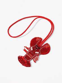 Red Lobster Beaded Sequins Pendant Handmade Keychain Bag Charm - Multicolor - View 1