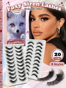 MAANGE 20 Pairs Fox Fairy Clear Band False Eyelashes, 2 Styles Long Curly Cat Eye Fluffy Strip Lashes, Lightweight Invisible Eyelash Band, Soft Faux Mink Lashes, Natural Dense Growth, Almond Eye Charming Eyelashes, Suitable For Women Travel, Party, Work Use - Black - View 11
