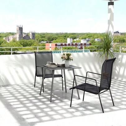 Stalen tuintafel 80 x 80 x 74 cm, weerbestendige buffettafel met stalen frame, antislip, campingtafel voor 4 personen, balkontafel, terrastafel, eettafel voor buiten in de tuin, op het terras of balkon, grijs