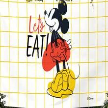 Disney Mickey Mouse Tapestry With Yellow Grid Pattern, "Let's Eat!" Quote, And Stylized Mickey Illustration Print No-Hole Backdrop, Perfect For Parties, Camping, Home Decor, Scene Setup And Gathering Displays - 0 - View 3