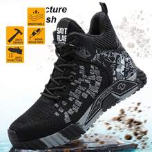 Men's Black High-Top Steel Toe Work Sneakers, Puncture-Proof Safety Shoes With Kevlar Midsole, Breathable Mesh Industrial Work Boots, Anti-Slip Shock Absorption, Wear-Resistant Construction Footwear, Durable All-Day Comfort Safety Shoes For Construction Workers, Warehouse Staff, Factory Workers & Mechanics, ASTM Compliant Protective Work Shoes, Lightweight Indestructible Black Orange Work Footwear For Men - Black - View 1