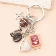 1 buc ceașcă de cafea mini realistă unisex, boabe de cafea, decor pentru semn de cafenea, mărgele mari texturate cu dungi, etichetă cu literă de cafea, pandantiv pentagramă, cadou pentru prieten, pandantiv pentru geantă - Multicolor - Vizualizare 5