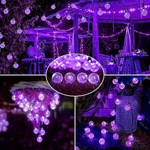 太陽能球形戶外串燈，IPX4 水晶仙女燈，100LED/50LED/20LED 太陽能花園閃爍燈 8 種模式，戶外裝飾懸掛照明燈，適用於後院、門廊、庭院、聖誕樹、陽台、婚禮、將臨節、復活節、聖誕節 - 紫色的 - 查看 6