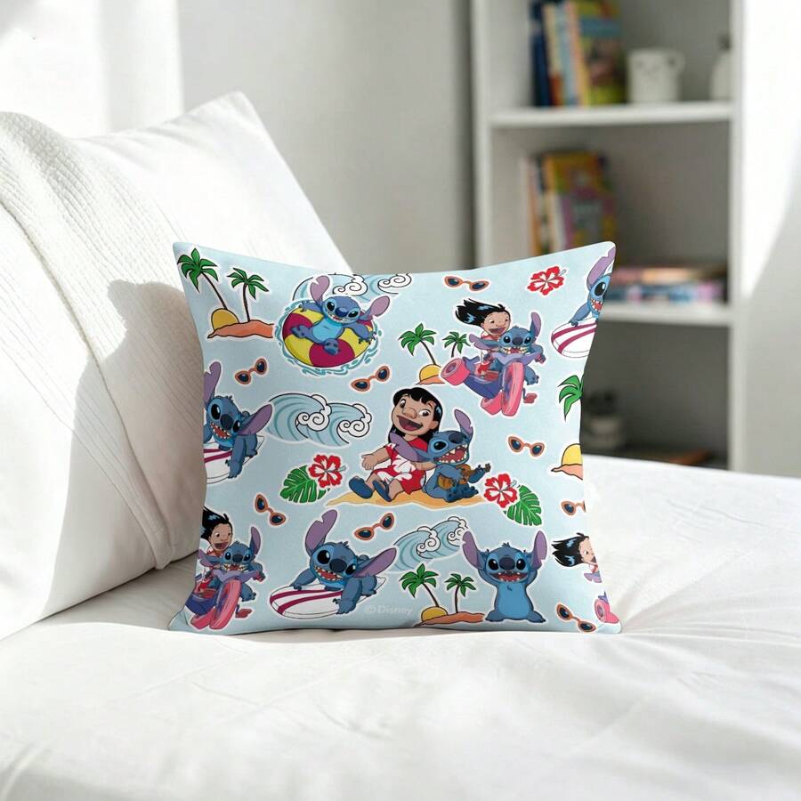 迪士尼星际宝贝夏季抱枕套,可爱夏威夷冲浪图案,柔软装饰,房间装饰可爱抱枕套,送给星际宝贝粉丝的绝佳礼物 - 顏色 - 查看 1