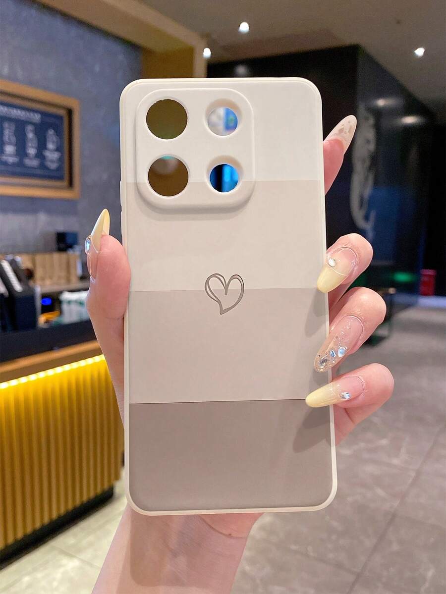 1pc Minimalist Purple Morandi Pattern Bracelet Straight Edge Matte Perforated Anti-Drop Phone Case Compatible With Apple - Beige - View 1