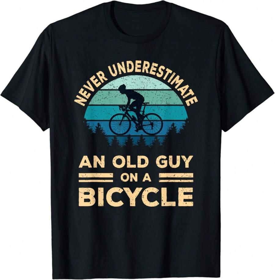 Unterschätze niemals einen alten Mann auf einem Fahrrad Lustiges Radfahrgeschenk Unisex T-Shirt - Schwarz - Übersicht 1
