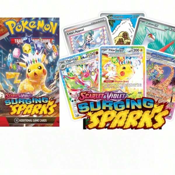 pokemon 寶可夢卡牌包，朱 & 紫系列 - 湧現火花，英文版，1盒36包，每包10張，星光稀有系列，(SV08/朱 & 紫 8)，「朱 & 紫 - 湧現火花」收藏卡，稀有卡收藏，卡牌遊戲對戰，成人卡牌桌遊，節日禮物，聖誕禮物，生日禮物，給同學的禮物