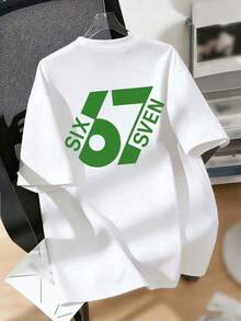 Summer Short-Sleeved T-Shirt For Boys, "67" With A Fun Digital Design. Suitable For Casual Wear, School, And Everyday Wear. - Pink - View 3