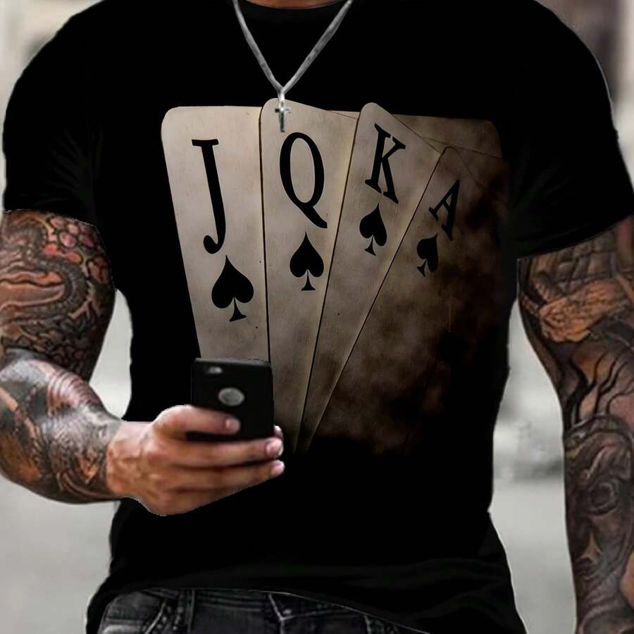 Men's 3D Playing Card Digital Style Print Clothing Casual Short-Sleeved Round Neck Oversize Fashion Sport T-Shirt - Shape - View 1