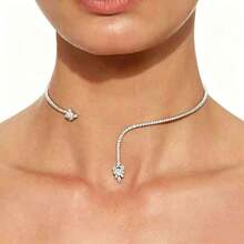 1pc Adjustable Zirconia Flower Choker Necklace Accessory For Women - Silver - View 1