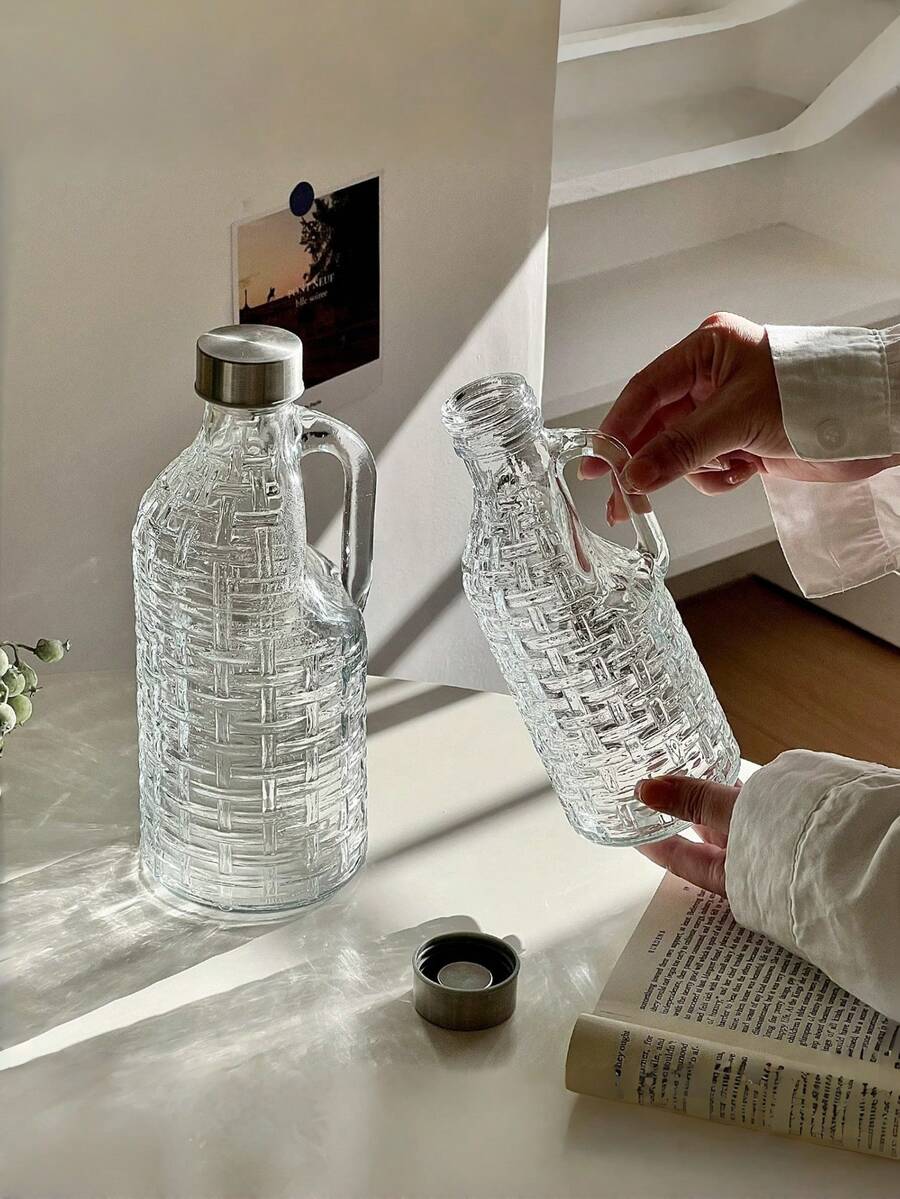 1pc Glass Bottle With Lid And Handle, Portable Camping Coffee, Milk Tea, Juice Pot, Sealed Tea Infuser