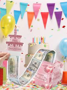 1套玫瑰金生日現金禮物盒，附可拉出式生日快樂卡片與30個透明袋，適合現金禮物、嬰兒洗禮派對、性別揭曉裝飾、女嬰生日卡、粉色蝴蝶結派對裝飾，送給親友生日現金禮物的趣味方式，生日派對裝飾禮品、驚喜盒、生日派對用品、派對小禮、母親節、畢業、開學 - 玫瑰金 - 查看 5