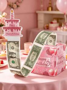 1套玫瑰金生日現金禮物盒，附可拉出式生日快樂卡片與30個透明袋，適合現金禮物、嬰兒洗禮派對、性別揭曉裝飾、女嬰生日卡、粉色蝴蝶結派對裝飾，送給親友生日現金禮物的趣味方式，生日派對裝飾禮品、驚喜盒、生日派對用品、派對小禮、母親節、畢業、開學 - 玫瑰金 - 查看 2