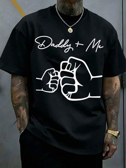 [Men's Plus Size Derivative]Men's Casual Crew Neck Short Sleeve T-Shirt, Hand Pattern Letter Print Style