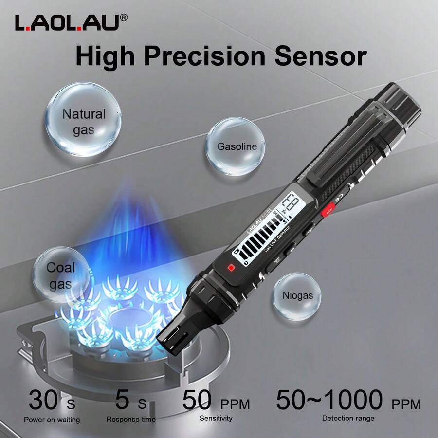 L.A.OL.A.U Portable Combustible Gas Leak Detector, Detects Natural Gas/Methane/Propane/Butane, Detection Range 50-1000PPM, With Audible Alarm And LCD Display, Suitable For Home Kitchen, RV, Boiler, Pipeline And Other Natural Gas Leak Detection
