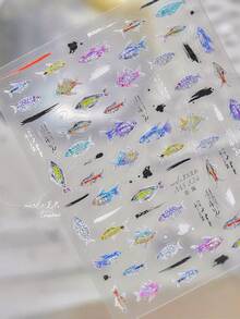 1件裝可愛海洋生物3D浮雕海豚與章魚美甲貼紙，3D水晶美甲貼花，防水女性美甲藝術貼紙 - 彩色 - 查看 5