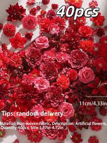 20/40件紅色人造花－仿真花。適用於DIY花環、婚禮花束、派對裝飾、居家中心裝飾、母親節/返校日/情人節禮物。全年供應。 - 紅色系列 - 查看 10