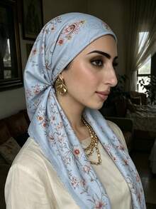 1pc Women's Wave Edge Digital Print Linen Headscarf, Instant Hijab, New Convenient Linen Printed Headscarf, Fashionable High-End Printed Slouchy Hijab Scarf, Convenient To Wear, Casual And Versatile For Daily Use - Multicolor - View 3