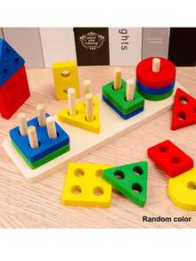 Juguete de apilamiento de madera colorido - Torre de clasificación de formas, ayuda con el reconocimiento de formas y el entrenamiento de habilidades motoras finas, bloques de construcción educativos - Multicolor - Ver 9