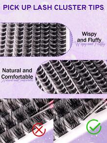 384/376 Clusters Eyelash Set, DIY Home Eyelash Extension, Comes With Glue, Remover And Eyelash Brush, Individual False Eyelashes, Eyelashes, False Eyelashes, Soft And Lightweight Reusable, Suitable For Home, Daily, Party, Wedding, Halloween, Etc. - 黑色 - 查看 9