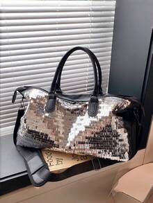 New Fashionable Travel Bag With Jacquard Pattern, Minimalist Niche Design, Stylish And Popular, Suitable For Short Trips, Fitness, With Spliced Color Blocks, Large Capacity, Versatile - Ginger - View 2