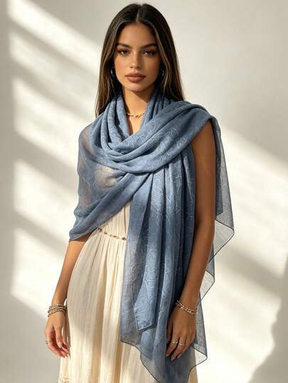 1 pieza Pañuelo con bordado floral y teñido anudado, chal oversize, pañuelo de unicolor elegante y versátil, estilo bohemio