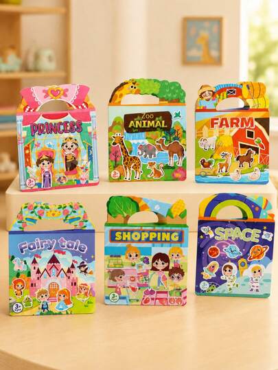 Libro de pegatinas reutilizables, pegatinas extraíbles adecuadas para niños y niñas de 3 a 5 años, tamaño portátil para viajes, regalo de cumpleaños, juguete educativo de aprendizaje - Tema de océano y zoológico
