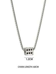 1 pieza Collar con colgante de dados vintage plateado para hombre - Plata antigua - Ver 3