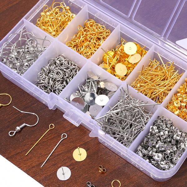 100set/Pack/1060pcs/Box-10 Grids Earring Making Kit, Equipped With Hooks, Ear Pins, Butterfly Earplugs, Pins, Jump Rings, Used For Jewelry Making Supplies