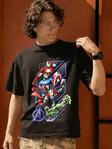 Marvel Iron Man Captain America Hulk Graphic Men's T-Shirt, 100% Cotton Tee - 黑色 - 查看 3