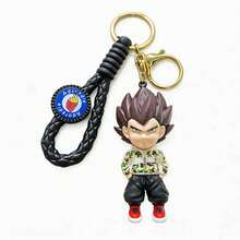 Miniso Dragon Ball Vegeta Figure Keychain With Black Braided Wrist Strap And Gold-Tone Key Ring, Anime Character Bag Charm For Backpack And Keys - Style 2 - View 7